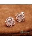 Nowe słodkie małe drążą kolczyki sztyfty z kwiatem moda CZ kryształowe kolczyki dla kobiet Gil's różowe złoto kolor biżuteria Bi