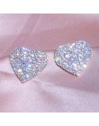 2019 nowy projekt luksusowy kryształ serce stadniny kolczyki kolor srebrny duże miłosne kolczyki dla kobiety romantyczny ślub bi
