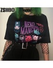 Harajuku YF Neko Mancer koszulka Unisex moda śliczne estetyczne Grunge czarna koszulka Satantic Gothic odzież czarownica koszula
