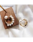 2020 nowa dwuwarstwowa metalowa koło z perłami kryształowa kostka sześcienna kolczyki małe kółka dla kobiet dziewczyna wesele pr