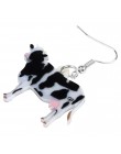 WEVENI akrylowe bydło mleczne krowa kolczyki Drop wisząca biżuteria zwierząt gospodarskich dla kobiet dziewczynki nastolatki Kid