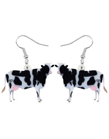 WEVENI akrylowe bydło mleczne krowa kolczyki Drop wisząca biżuteria zwierząt gospodarskich dla kobiet dziewczynki nastolatki Kid