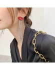 AENSOA Trendy błyszczące całkowicie wyłożone kryształkami Tassel czerwone usta dynda kolczyk koreański dżet czerwone usta łańcuc