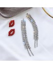 AENSOA Trendy błyszczące całkowicie wyłożone kryształkami Tassel czerwone usta dynda kolczyk koreański dżet czerwone usta łańcuc