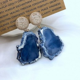 AOMU Fashion Design akrylowe geometryczne nieregularne niebieski górski kamień długie kolczyki wiszące biżuteria z żywicy dla ko