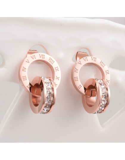 Top marka wzrost jakości tytanu stali podwójne rany cyfry rzymskie kryształowe kolczyki dla kobiet biżuteria prezent