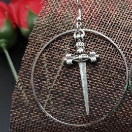 Antyczne srebrne kolczyki miecz ciemna czarownica wisiorek gotycki antyczny miecz biżuteria prezent dla twojej dziewczyny kobiet