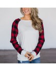 T-shirt damski Plaid koszulka raglanowa topy Plus rozmiar 5XL Femlae sweter patchworkowa na wiosnę jesień O Neck z długim rękawe