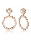 AENSOA modna okrągła złota srebrna perła kolczyki dla kobiet oświadczenie Rhinestone geometryczne kolczyki ślubna modna biżuteri