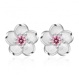 100% 925 sterling silver fashion Cherry kwitnący kwiat kryształ ladies'cute stadniny kolczyki kobiety biżuteria urodziny prezent