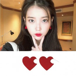 MENGQIAO nowa koreańska TV gwiazda z metalu eleganckie czerwone kolczyki wkładane z serduszkiem dla kobiet śliczne Boucle D'orei