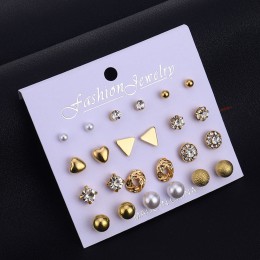 FAMSHIN 12 par/zestaw kobiety kwadratowe kolczyki kryształowe serce zestaw 2019 czechy nowy kryształ imitacja perły kolczyki dla