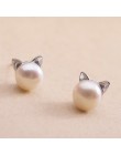 925 srebro hipoalergiczny Pearl Cat stadniny kolczyki dla kobiet dziewczyn prezent biżuteria ślubna Brincos Bijoux pendientes EH