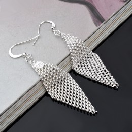 2019 moda 925 srebro biżuteria kolczyki w kształcie siatkowy design Brinco Stud kolczyk dla kobiet z znaczkiem biżuteria pendien