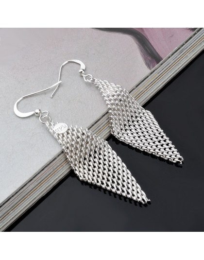 2019 moda 925 srebro biżuteria kolczyki w kształcie siatkowy design Brinco Stud kolczyk dla kobiet z znaczkiem biżuteria pendien