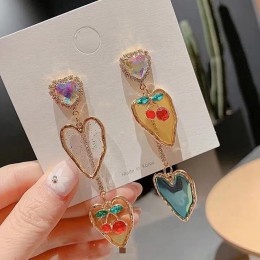 MENGJIQIAO nowy koreański elegancki akrylowe w kształcie serca Cherry spadek kolczyki dla kobiet dziewczyn błyszczące kryształow