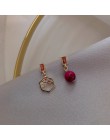 Koreański czerwony Pom Pom futrzana kulka spadek kolczyki moda aksamitna kokarda miłość serce z kwiatkiem koło geometria kolczyk