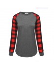 T-shirt damski Plaid koszulka raglanowa topy Plus rozmiar 5XL Femlae sweter patchworkowa na wiosnę jesień O Neck z długim rękawe