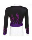 Sweetown w stylu casual, z nadrukami prosta koszulka damska Streetwear płonący ogień graficzne koszulki O Neck z długim rękawem 