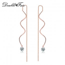 Double Fair Fashion metalowy pasek Wave Dangle kolczyki dla kobiet Party biżuteria różowe złoto kolor długie kolczyki Tassel DFK
