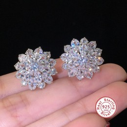 Śliczne Big AAAAA bling cyrkonia kolor srebrny stadniny kolczyki modny kwiat kolczyk dla kobiet 925 biżuteria prezent Brincos