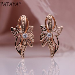 PATAYA nowy 328 rocznica 585 różowe złoto kolczyki puste w środku dla kobiet Party biżuteria biały naturalny cyrkon motyl kolczy