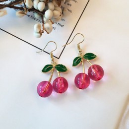 2019 Korea nowy śliczne małe świeże miłość kolczyki w kształcie wiśni emalia Cherry długie kolczyki wiszące biżuteria damska Pen