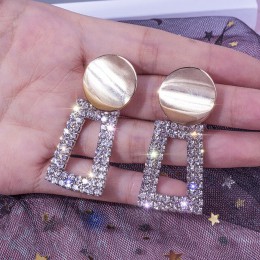 FYUAN Fashion złoty kolor okrągłe geometryczne kolczyki luksusowe lśniące kwadratowe kolczyki z kryształem dla kobiet Party biżu