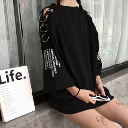 Damskie wiosenne lato w koreańskim stylu szykowny moda retro pierścień drukowanie luźne t-shirty studenci kobiece ubrania w styl