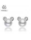 FENGLI Pearl Tiny Mickey stadniny kolczyki romantyczna mysz kolczyk dla kobiet kryształ cyrkon szpilki biżuteria ucha szczęście 