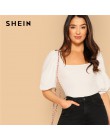SHEIN bufiaste rękawy solidna dopasowana koszulka elegancki kwadratowy dekolt 3/4 rękaw 2019 lato topy Modern Lady kobiety zwykł
