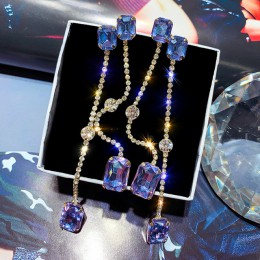 FYUAN Vintage opadające kolczyki z długimi frędzlami dla kobiet 2019 Bijoux Square Champagne Crystal Dangle kolczyki Party biżut