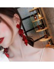 Koreański New Fashion Temperament Alloy kobiety wisiorek kolczyki Sexy płatki róży długie kolczyki Tassel kobiety biżuteria czer