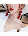 Koreański New Fashion Temperament Alloy kobiety wisiorek kolczyki Sexy płatki róży długie kolczyki Tassel kobiety biżuteria czer