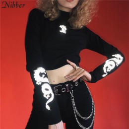 Nibber 2019 moda odblaskowe bawełniane z nadrukiem topy damskie t-shirty gorąca sprzedaż podstawowy czarny biały rozciągliwe dop