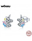 WOSTU 925 Sterling Silver olśniewający jednorożec Licorne stadniny kolczyki dla kobiet dziewczyna śliczne srebrny wyczyść CZ biż