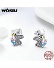 WOSTU 925 Sterling Silver olśniewający jednorożec Licorne stadniny kolczyki dla kobiet dziewczyna śliczne srebrny wyczyść CZ biż