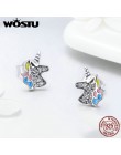 WOSTU 925 Sterling Silver olśniewający jednorożec Licorne stadniny kolczyki dla kobiet dziewczyna śliczne srebrny wyczyść CZ biż