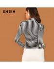 SHEIN Modern Lady czarno-biały Slim Fit Mock wysoki dekolt w paski w paski z dzianiny T-shirt 2018 jesień Campus koszulka damska