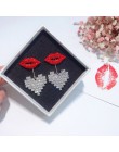 Kreatywne kolczyki dla kobiet błyszczący stras Heart Red Lip Drop Dangle kolczyki Trendy biżuteria Party 2018 Street fajny preze