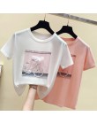 Gkfnmt 2019 moda fajny nadruk kobieta letnia koszulka biała bawełniana damska t-shirty Casual Harajuku T koszula Femme różowy lu