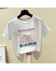 Gkfnmt 2019 moda fajny nadruk kobieta letnia koszulka biała bawełniana damska t-shirty Casual Harajuku T koszula Femme różowy lu