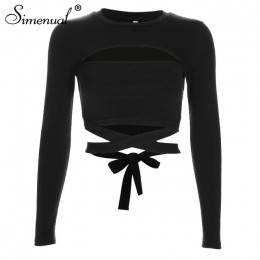 Simenual wyciąć dziurę muszka t-shirty dla kobiet 2018 moda streetwear bawełna jesienna koszula szczupła seksowna seksowna czarn