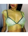 FestivalQueen Sexy diamenty Mesh przycięte Tank Top kobiety letnie nakrycie Bikini przepuszczalność Rhinestone netto do klubu na