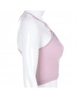 Sweetown różowy jednolity tank top odzież sportowa diament Patchwork Bralette krótkie bluzki Off Shoulder Backless stanik odzież