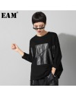 [EAM]2020 nowa wiosna jesień wokół szyi z długim rękawem czarny podziel wspólne luźne duże rozmiary niestandardowa koszulka kobi