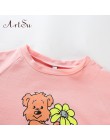 ArtSu Kawaii Cartoon różowy top krótki rękaw krótki top lato Casual śliczne kobiety T koszula koszulka Femme moda ASTS20378