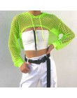 Darlingaga Streetwear neonowa zielona siatka kabaretki Top koszulka damska perspektywa bluza z długim rękawem t-shirty damskie s