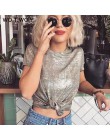 WOTWOY srebrne błyszczące Lurex dzianiny t-shirty damskie 2020 lato Sexy Slim O-Neck koszulka z krótkim rękawem kobieta jednolit