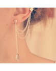 FAMSHIN New Fashion kobiety dziewczyna Punk Rock liść łańcuch Tassel dynda mankietowe kolczyki krzyż Charms metalowe Wrap Ear ma